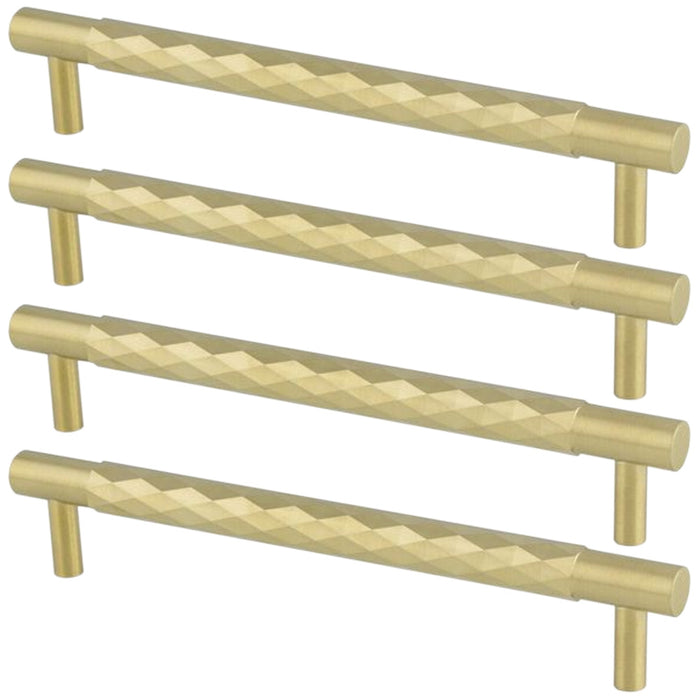 4 PACK Diamond T Bar Pull Handle Satin Brass 160mm Centres SOLID BRASS Drawer