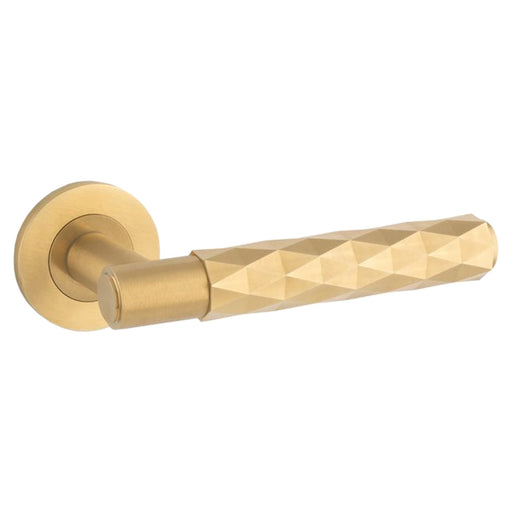 PAIR Diamond Lever On Round Rose Door Handle - Satin Brass Concealed Screw