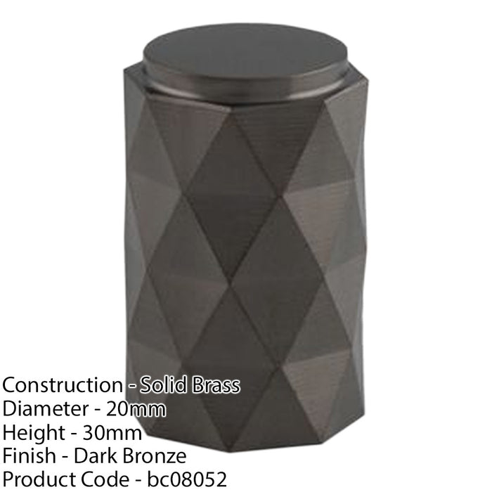 Diamond Cylinder Cupboard Door Knob - 20mm Diameter - Dark Bronze Pull Handle 1