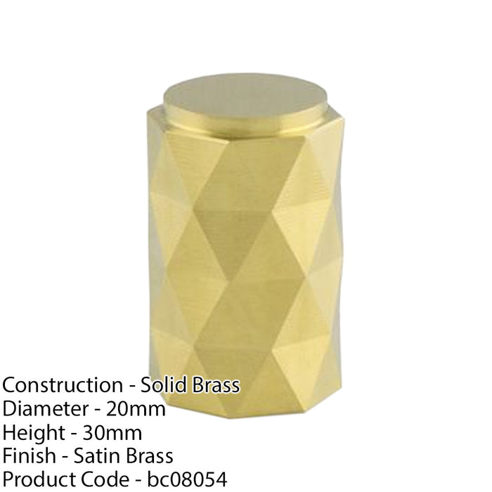 Diamond Cylinder Cupboard Door Knob - 20mm Diameter - Satin Brass Pull Handle 1
