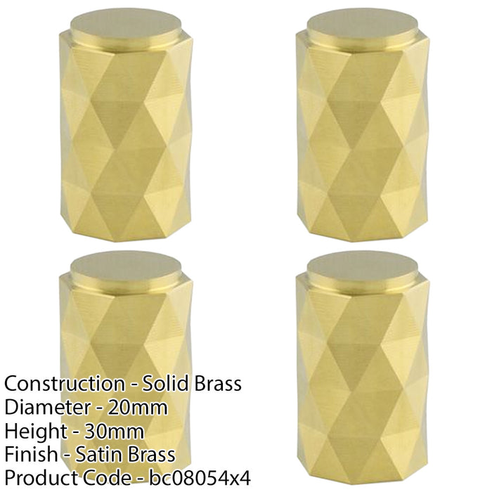 4 PACK Diamond Cylinder Cupboard Door Knob 20mm Diameter Satin Brass Pull Handle 1