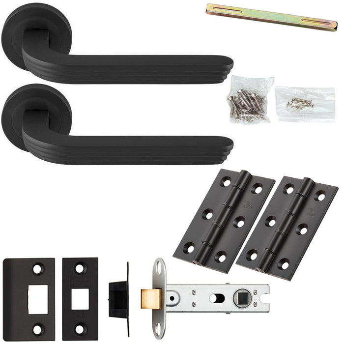 Door Handle & Latch Pack - Anthracite Grey - Art Deco Reeded Lever On Round Rose