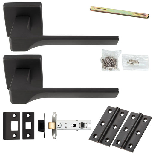 Door Handle & Latch Pack Anthracite Grey Smooth Scalloped Bar Lever Square Rose