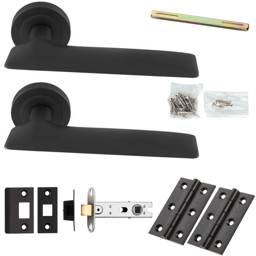 Door Handle & Latch Pack - Anthracite Grey - Smooth Flat Bar Lever On Round Rose
