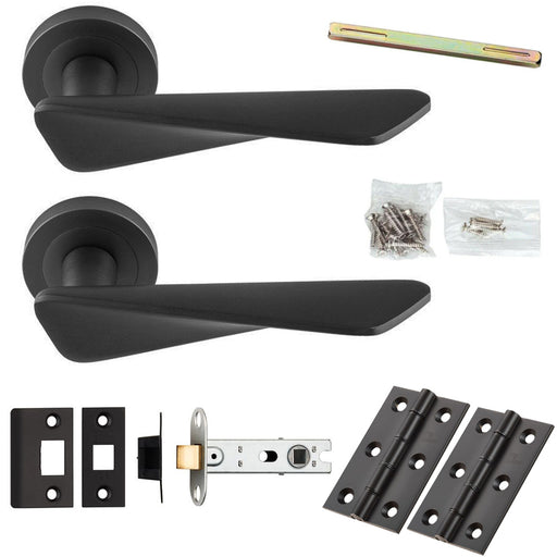 Door Handle & Latch Pack Anthracite Grey Chunky Twist Bar Lever On Round Rose