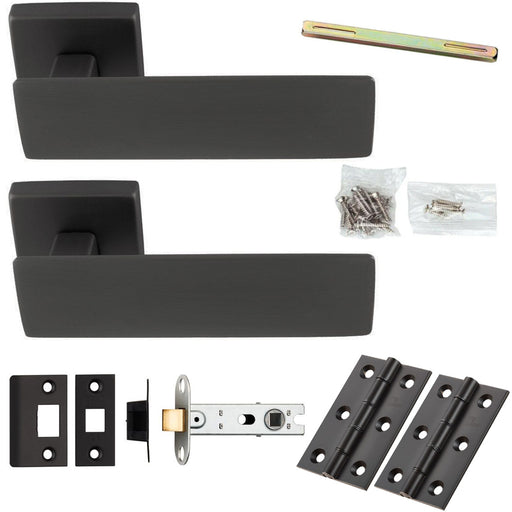 Door Handle & Latch Pack Anthracite Grey Chunky Flat Bar Lever On Square Rose