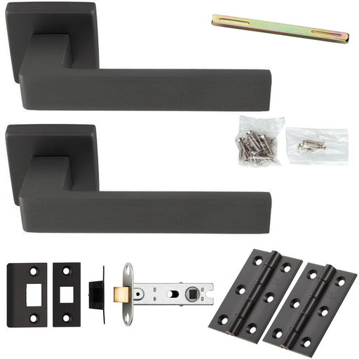 Door Handle & Latch Pack - Anthracite Grey - Flat Slim Bar Lever On Square Rose
