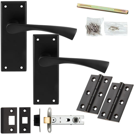 Door Handle & Latch Pack - Matt Black - Modern Twist Bar Lever On Backplate