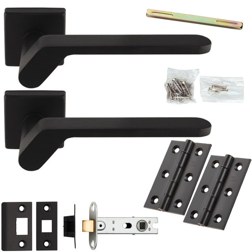 Door Handle & Latch Pack - Matt Black - Slim Angled Bar Lever On Square Rose