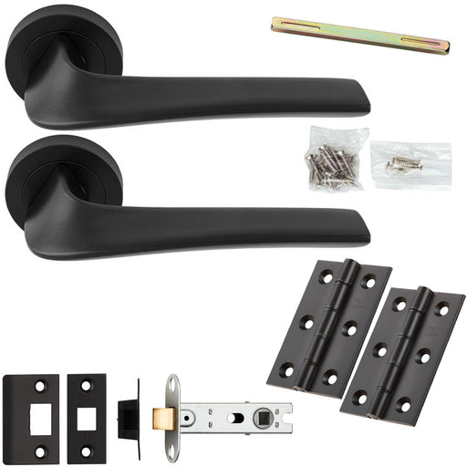 Door Handle & Latch Pack - Matt Black - Modern Twist Lever On Round Rose