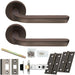 Door Handle & Latch Pack - Matt Bronze - Art Deco Reeded Lever On Round Rose