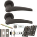 Door Handle & Latch Pack Matt Bronze Chunky Curved Arched Lever On Round Rose