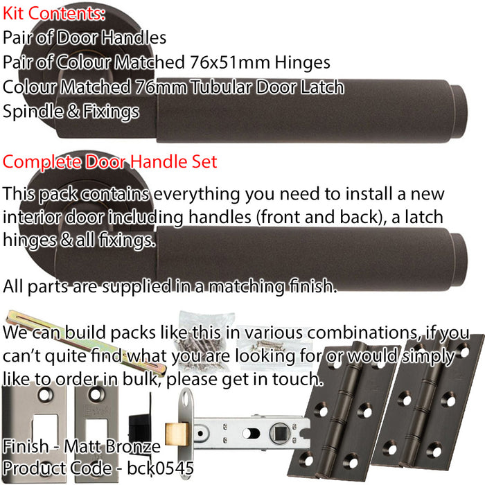 Door Handle & Latch Pack - Matt Bronze - Square Smooth Bar Lever On Round Rose 1