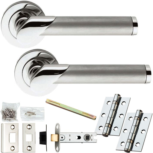 Door Handle & Latch Pack Polished & Satin Chrome Designer Bar Lever Round Rose