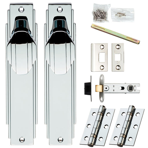 Door Knob & Latch Pack - Polished Chrome - Art Deco Reeded Turn On Backplate