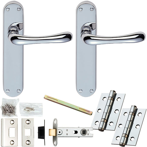 Door Handle & Latch Pack - Polished Chrome - Smooth Lever On Rounded Backplate