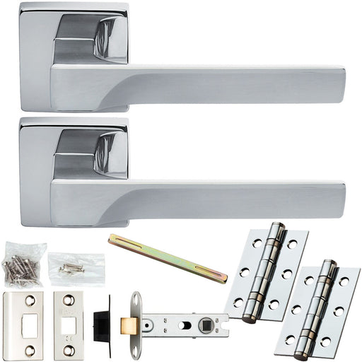 Door Handle & Latch Pack Polished Chrome Smooth Scalloped Bar Lever Square Rose