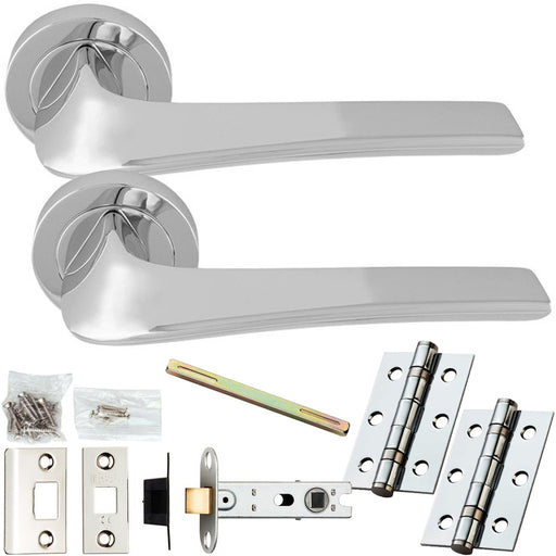 Door Handle & Latch Pack - Polished Chrome - Modern Twist Lever On Round Rose