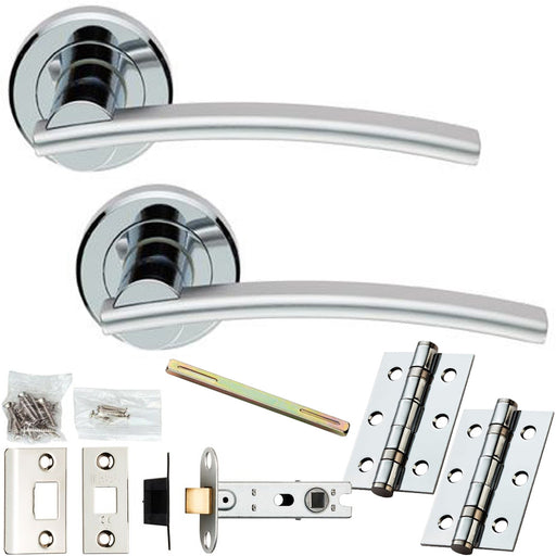 Door Handle & Latch Pack Polished & Satin Chrome Slim Arched Lever On Round Rose