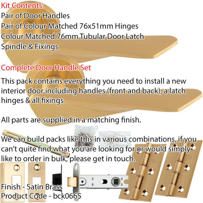 Door Handle & Latch Pack - Satin Brass - Chunky Twist Bar Lever On Round Rose 1