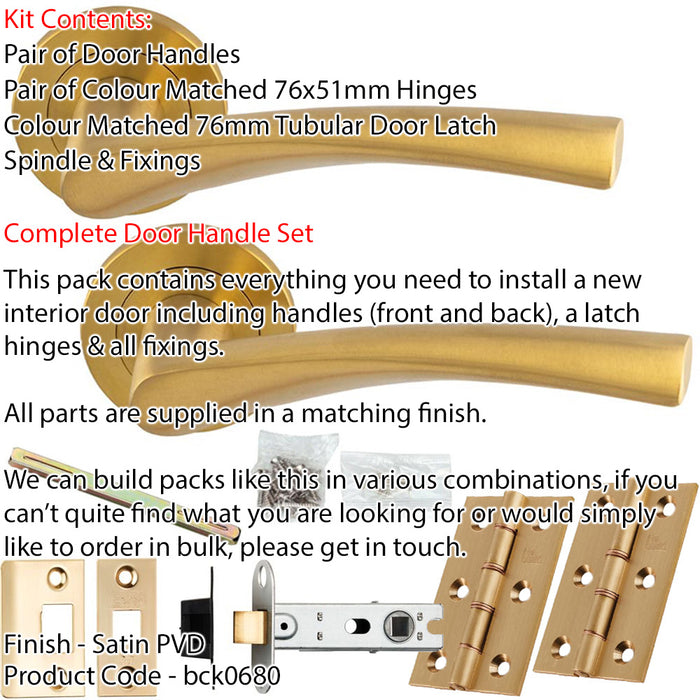 Door Handle & Latch Pack - Satin Brass - Twist Scroll Bar Lever On Round Rose 1