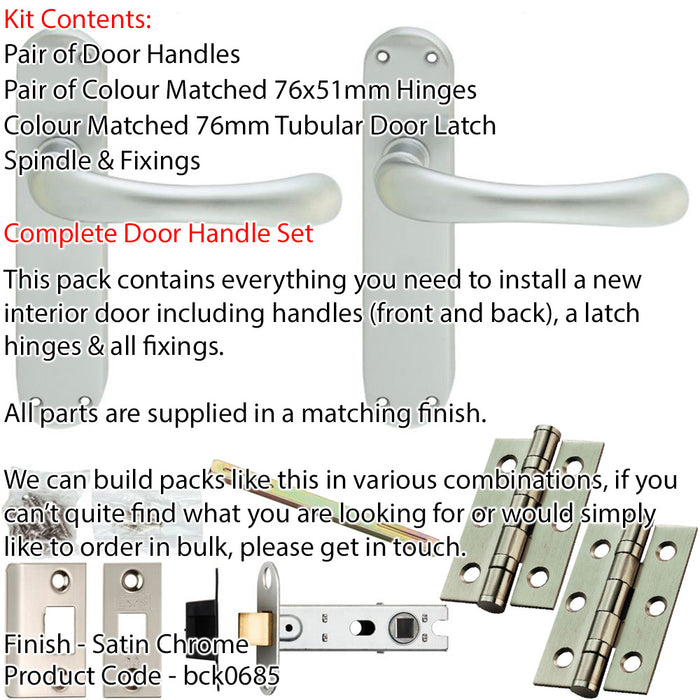 Door Handle & Latch Pack - Satin Chrome - Modern Bar Lever On Rounded Backplate 1