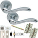 Door Handle & Latch Pack - Satin Chrome - Modern Scroll Bar Lever On Round Rose