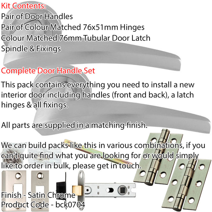 Door Handle & Latch Pack Satin Chrome Chunky Curved Arched Lever On Round Rose 1