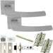 Door Handle & Latch Pack - Satin Chrome - Slim Curved Bar Lever On Square Rose