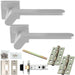 Door Handle & Latch Pack - Satin Chrome - Slim Angled Bar Lever On Square Rose