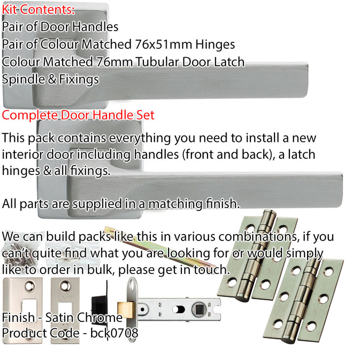 Door Handle & Latch Pack Satin Chrome Smooth Scalloped Bar Lever On Square Rose 1