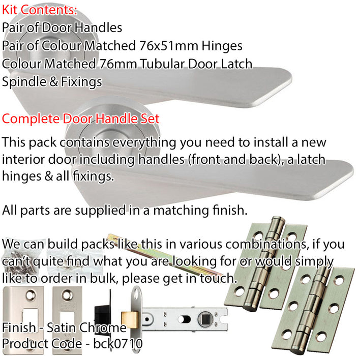 Door Handle & Latch Pack - Satin Chrome - Chunky Twist Bar Lever On Round Rose 1