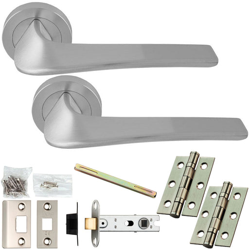 Door Handle & Latch Pack - Satin Chrome - Modern Twist Lever On Round Rose