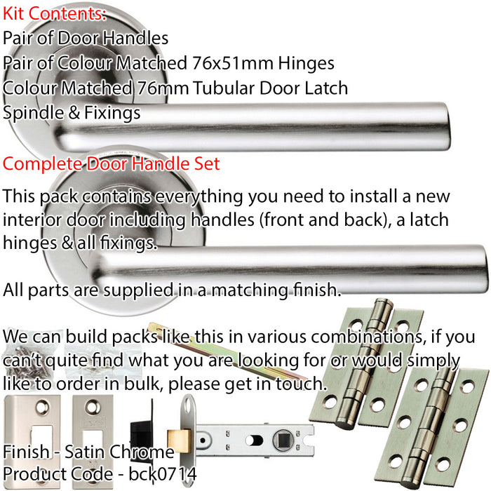 Door Handle & Latch Pack Satin Chrome Thin Slim Straight Bar Lever On Round Rose 1