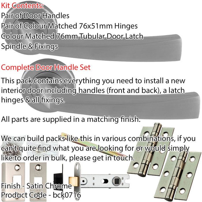 Door Handle & Latch Pack - Satin Chrome - Angled Arch Bar Lever On Round Rose 1