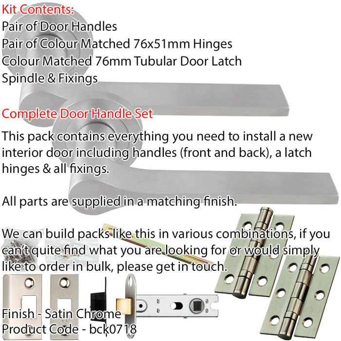 Door Handle & Latch Pack - Satin Chrome - Slim Modern Lever On Round Rose 1