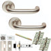 Door Handle & Latch Pack - Satin Steel - Round Curved Bar Lever On Round Rose