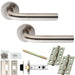 Door Handle & Latch Pack - Satin Steel - Rounded Bar Lever On Round Rose