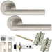 Door Handle & Latch Pack - Satin Steel - Mitred Round Bar Lever On Round Rose