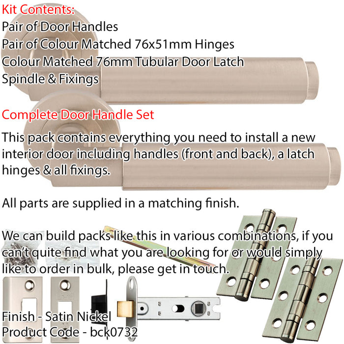 Door Handle & Latch Pack - Satin Nickel - Square Smooth Bar Lever On Round Rose 1