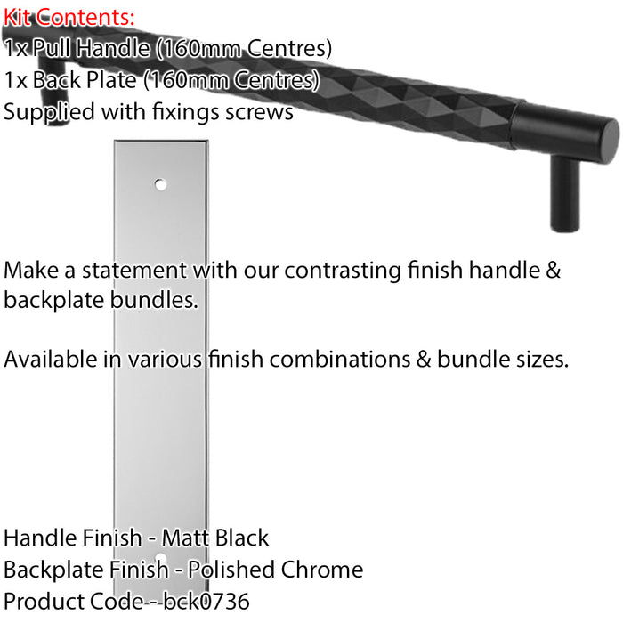 Pull Handle & Contrasting Backplate Designer Diamond T Bar Matt Black & Chrome 1