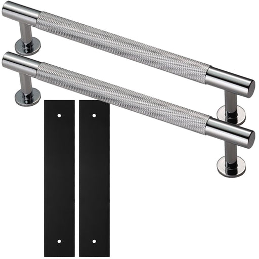 2 PACK Pull Handle & Contrasting Backplate Knurled T Bar Polished Chrome & Black