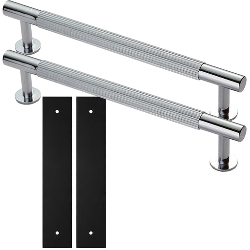 2 PACK Pull Handle & Contrasting Backplate Reeded T Bar Polished Chrome & Black