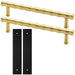 2 PACK Pull Handle & Contrasting Backplate Set Bamboo T Bar Satin Brass & Black