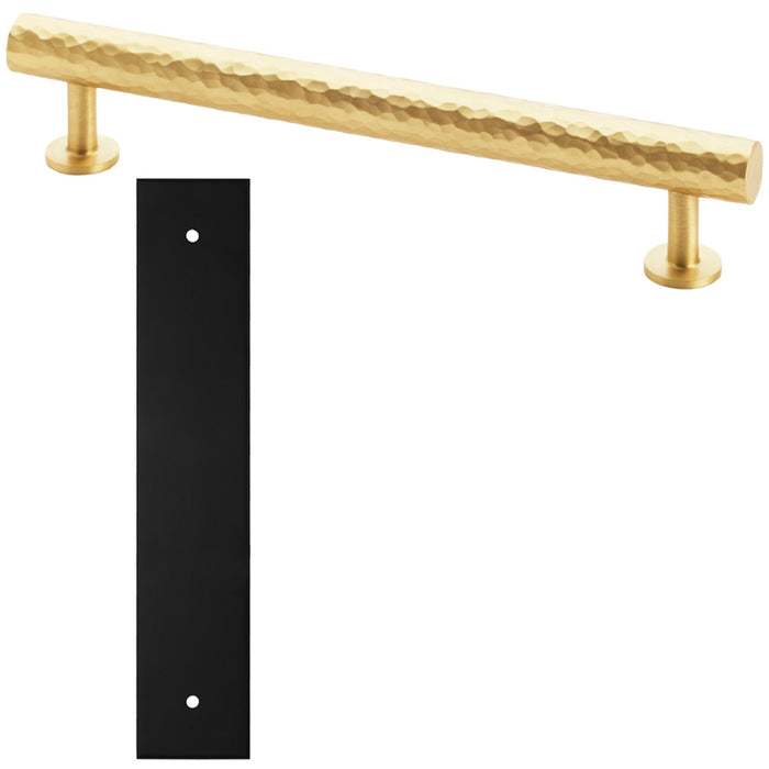 Pull Handle & Contrasting Backplate Set Hammered Round T Bar Satin Brass & Black