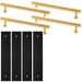 4 PACK Pull Handle & Contrasting Backplate Hammered T Bar Satin Brass & Black
