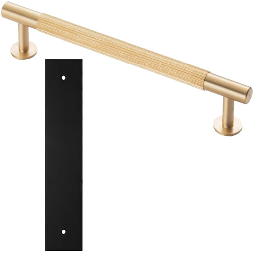 Pull Handle & Contrasting Backplate Set Reeded Lined T Bar Satin Brass & Black