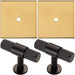 2 PACK Door Knob & Contrasting Backplate Knurled T Bar Pull Black & Satin Brass