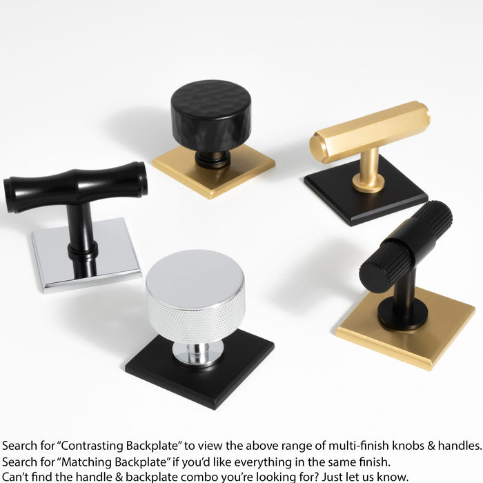 Door Knob & Contrasting Backplate Set Hex T Bar Pull Satin Brass & Matt Black 2