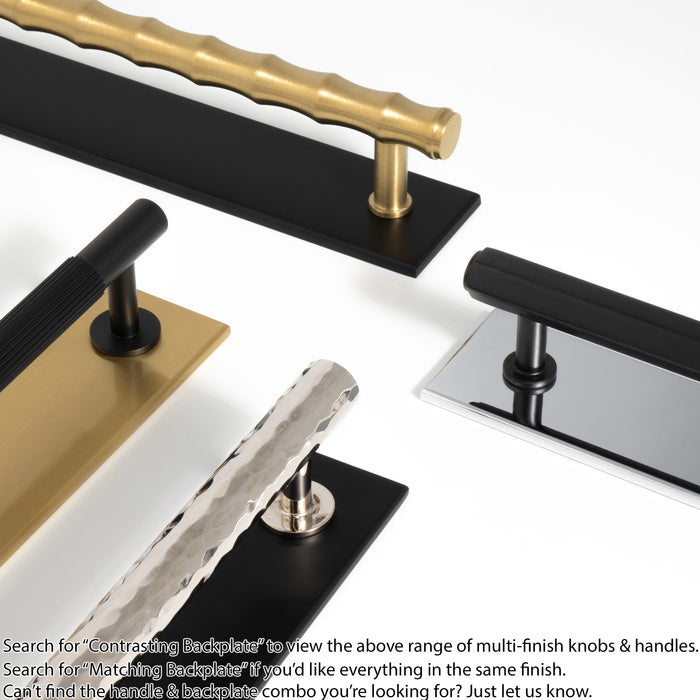 Pull Handle & Contrasting Backplate Modern Bamboo T Bar Matt Black & Satin Brass 2